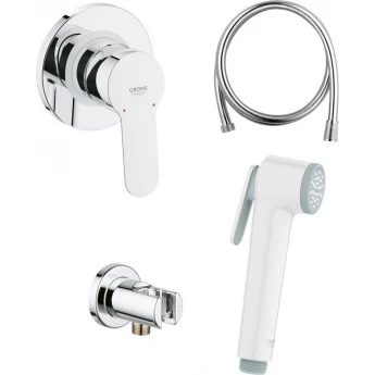 Готовый комплект для гигиенического душа GROHE BAUEDGE: встраиваемый смеситель, гигиенический душ со шлангом и держателем, белая луна (124897)