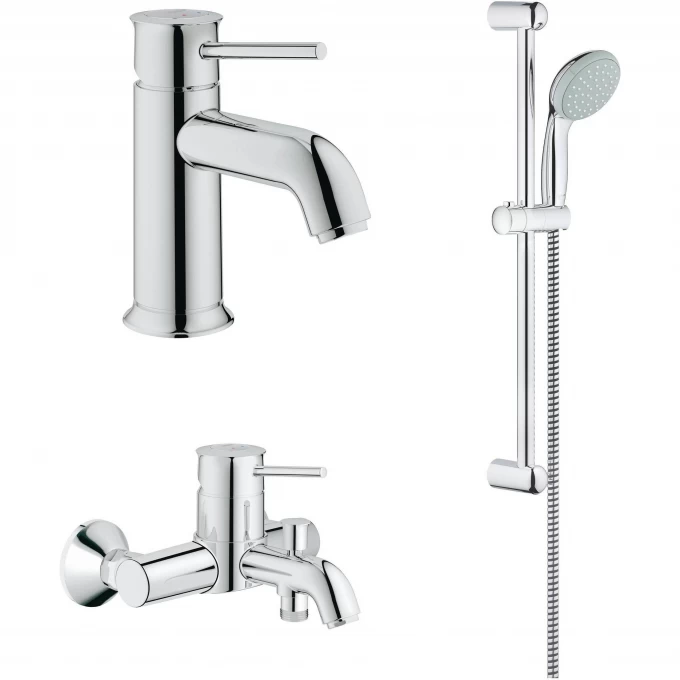 Набор смесителей GROHE BAUCLASSIC с душевым гарнитуром, хром 124404 Набор смесителей GROHE BAUCLASSIC с душевым гарнитуром, хром 124404