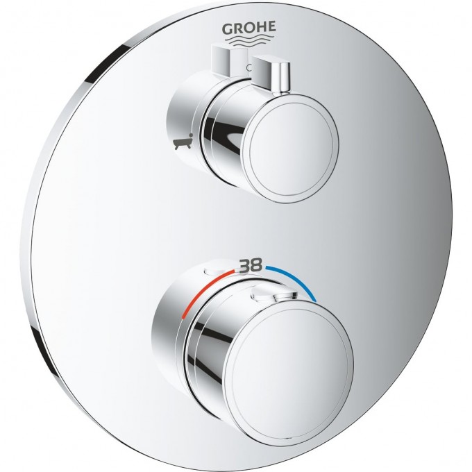 Термостатический смеситель для ванны GROHE GROHTHERM с переключателем на 2 положения ванна-душ, круглая розетка, хром 24077000